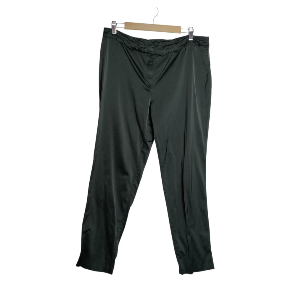 Eileen Fisher Womens Green Satin Pull On Straight Leg Trousers Size L